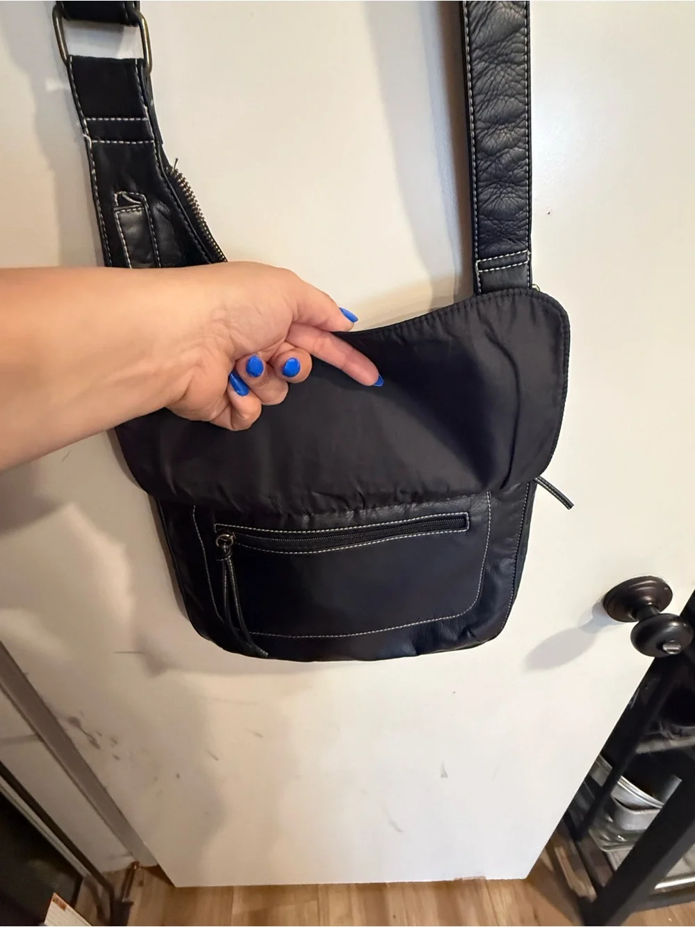 Soff Black Leather Shoulder/Crossbody Bag with Top Zip
